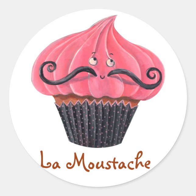 Cupcake and La Moustache Classic Round Sticker (Front)