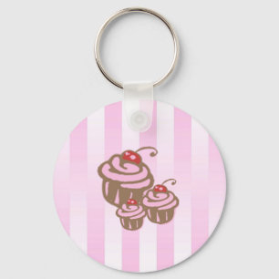 Cupcake and Pink Candy Stripe Keyring