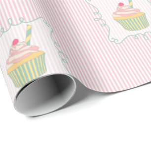 Cupcake and Pink Stripes Fun Edible Wrapping Paper