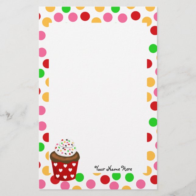 Cupcake and Polka Dot Stationery (Front)