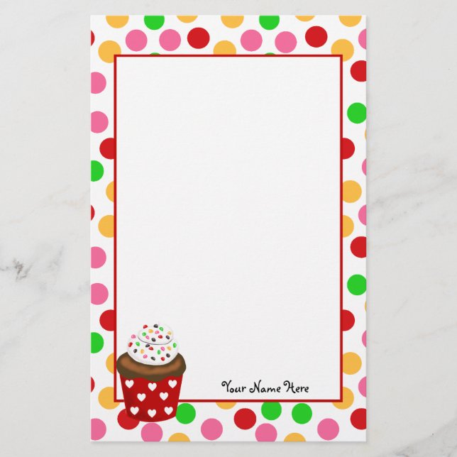 Cupcake and Polka Dot Stationery (Front)