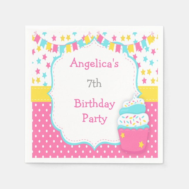 Cupcake and Sprinkles Birthday Party Napkin (Front)