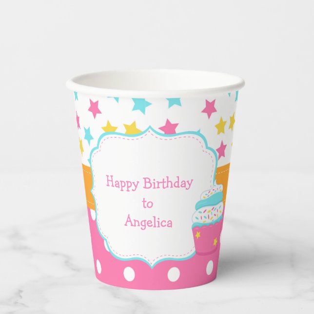 Cupcake and Sprinkles Birthday Party Paper Cups (Front)