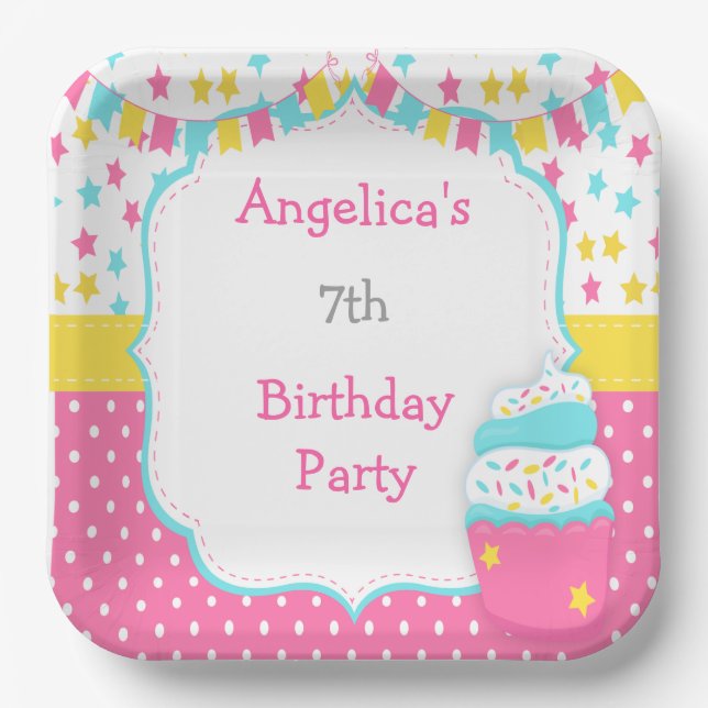 Cupcake and Sprinkles Birthday Party Paper Plate (Front)