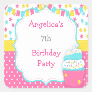 Cupcake and Sprinkles Birthday Party Square Sticker