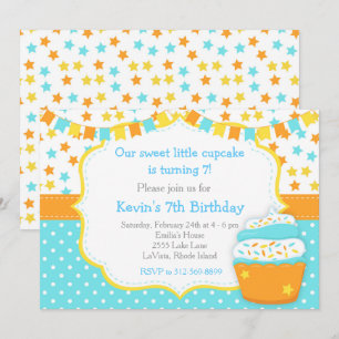 Cupcake and Sprinkles Blue Birthday Party Invitation