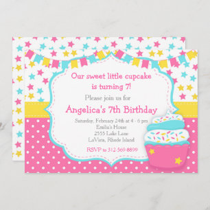 Cupcake and Sprinkles Pink Birthday Party Invitation