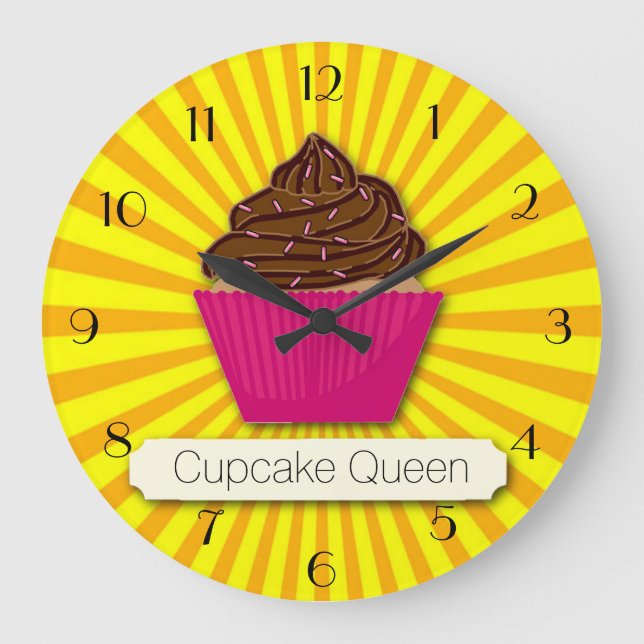 Cupcake and Sunshine Personalise Add your Text Large Clock (Front)