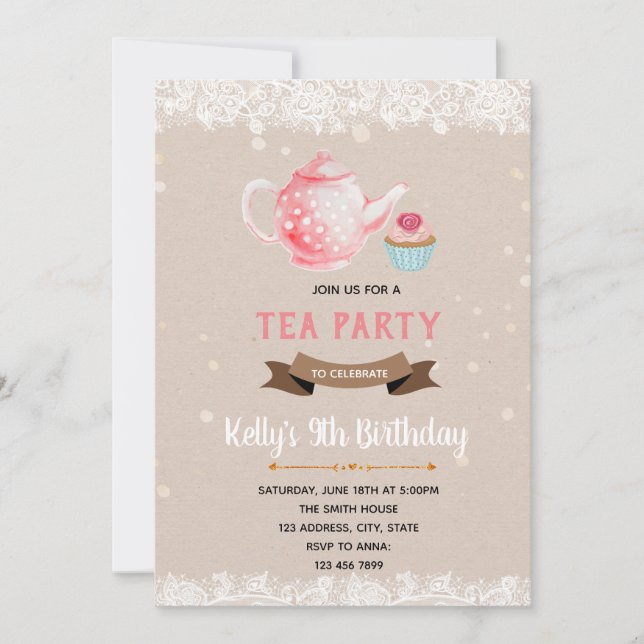 Cupcake and tea party invitation (Front)