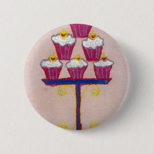 Cupcake Art Print with Cherry and Pink Background 6 Cm Round Badge