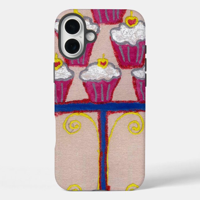 Cupcake Art Print with Cherry and Pink Background Case-Mate iPhone Case (Back)