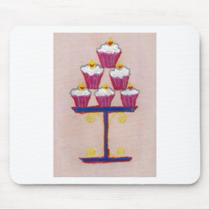 Cupcake Art Print with Cherry and Pink Background Mouse Mat