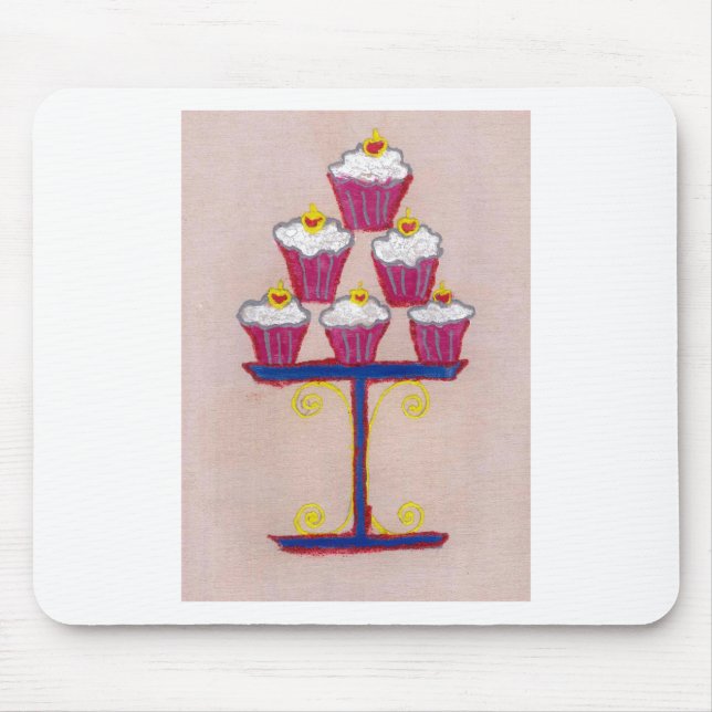 Cupcake Art Print with Cherry and Pink Background Mouse Mat (Front)