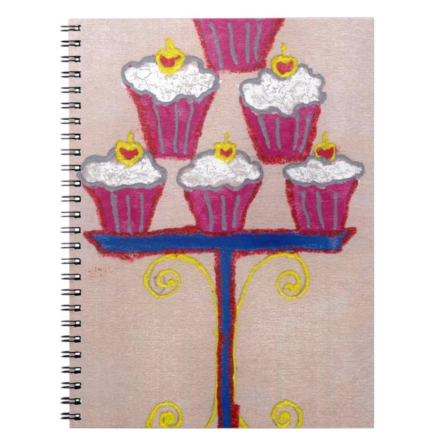 Cupcake Art Print with Cherry and Pink Background Notebook (Front)