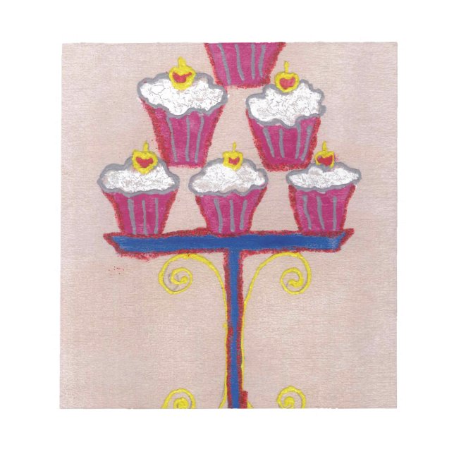Cupcake Art Print with Cherry and Pink Background Notepad (Front)