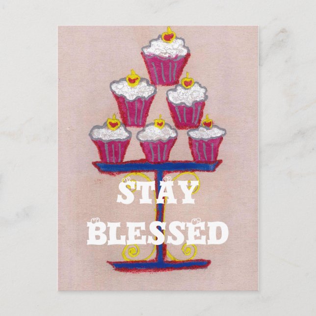 Cupcake Art Print with Cherry and Pink Background Postcard (Front)