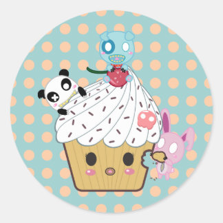 Cupcake Attack! (>_<) Classic Round Sticker