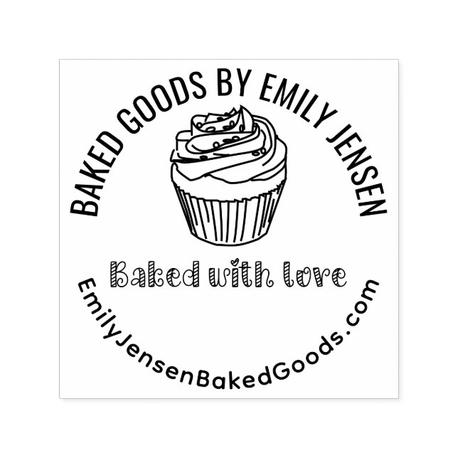 Cupcake Baked with Love Business Name Website #R Self-inking Stamp (Design)