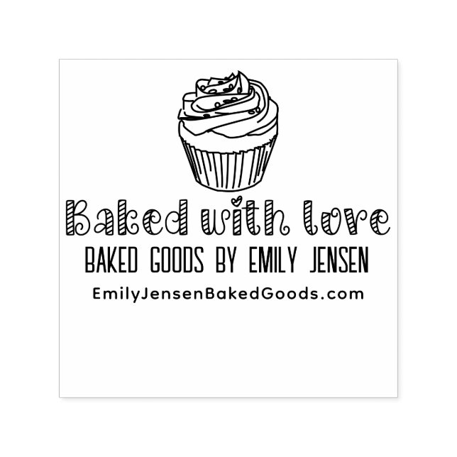 Cupcake Baked with Love Business Name Website URL Self-inking Stamp (Design)