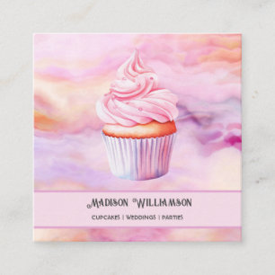 Cupcake Bakery   Baker Chef Catering OR Code  Square Business Card