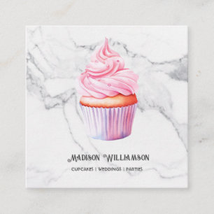 Cupcake Bakery Baker Chef Marble OR Code Square Business Card