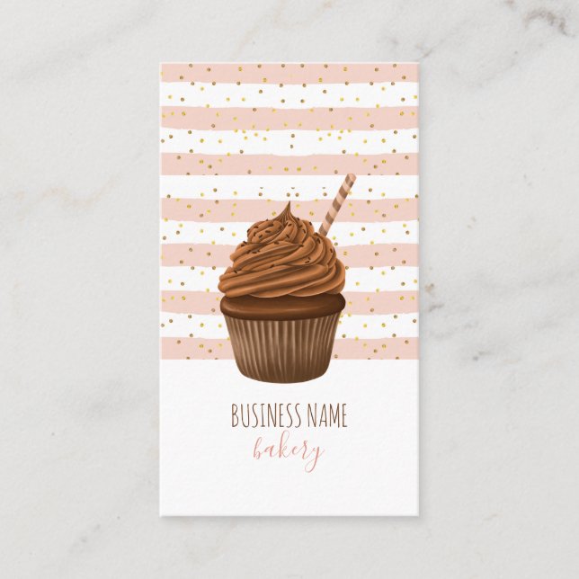 Cupcake Bakery Baker Pastry Chef Pink Stripes  Bus Business Card (Front)