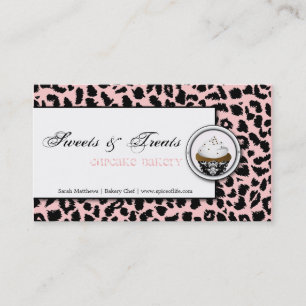 Cupcake Bakery Black Pink Leopard Business Card