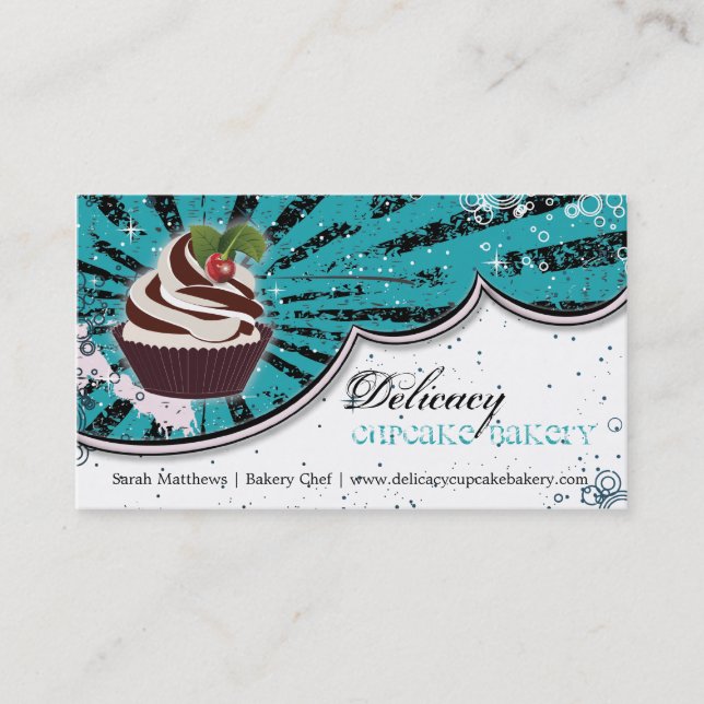 Cupcake Bakery Bold Stylish Grunge Business Card (Front)