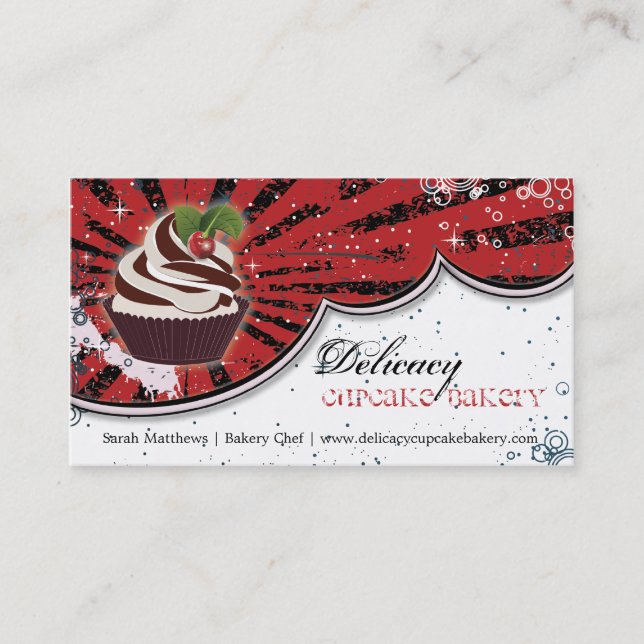 Cupcake Bakery Bold Stylish Grunge Business Card (Front)