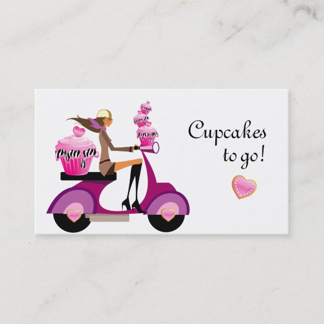 Cupcake Bakery Business Card Scooter Zebra (Front)