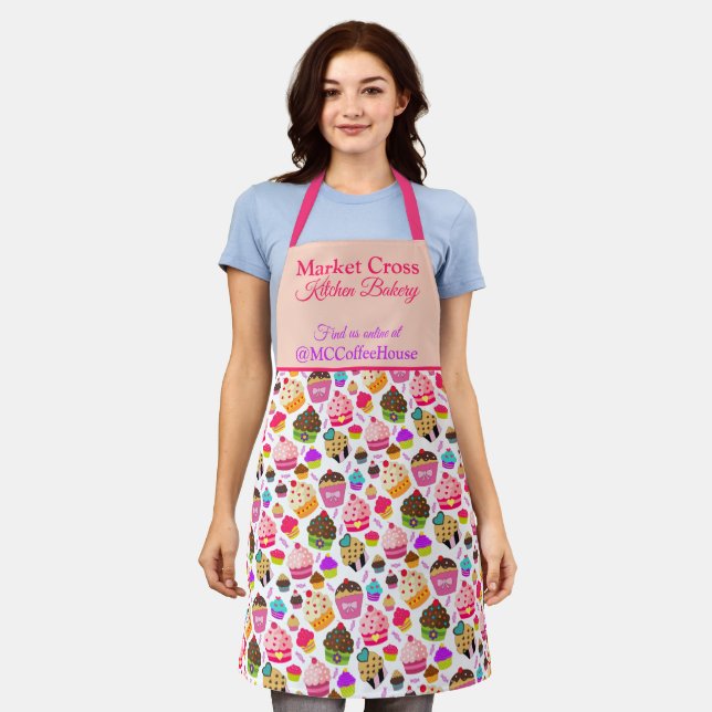 Cupcake Bakery Business Personalised Company Apron (Worn)