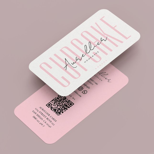 Cupcake Bakery Caterer Pastel Pink Aesthetic Business Card (Cupcake Bakery Caterer Pastel Pink Aesthetic Business Card
)