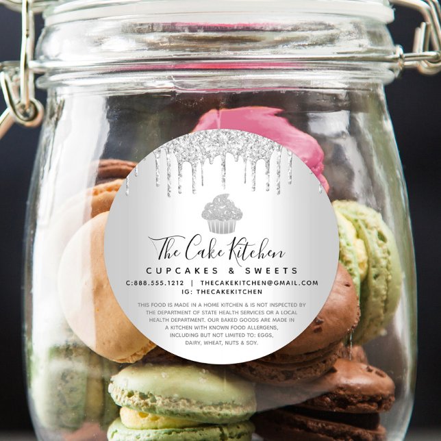 Cupcake Bakery Chef Sliver Glitter Drips Legal Classic Round Sticker (Creator Uploaded)