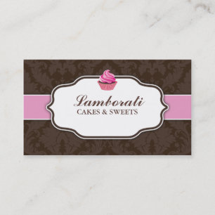 Cupcake Bakery Elegant Damask Floral Pattern Business Card