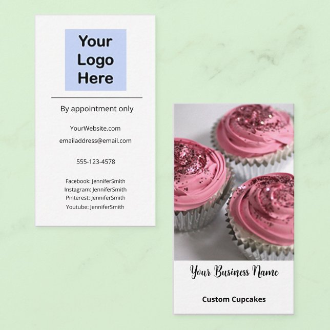 Cupcake Bakery Elegant Photo Custom Logo Business Card (Creator Uploaded)