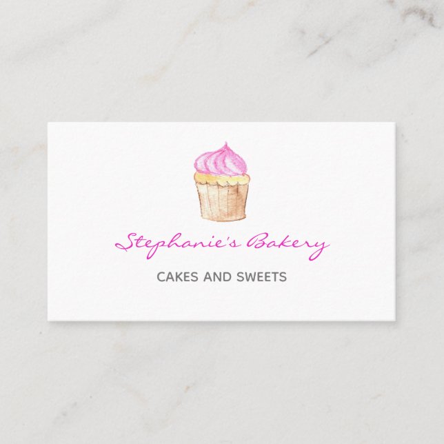 Cupcake Bakery Elegant Pink Modern Business Card (Front)