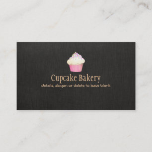 Cupcake Bakery Faux Black Linen Business Card