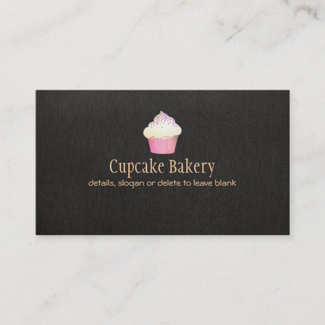 Cupcake Bakery Faux Black Linen Business Card (Front)