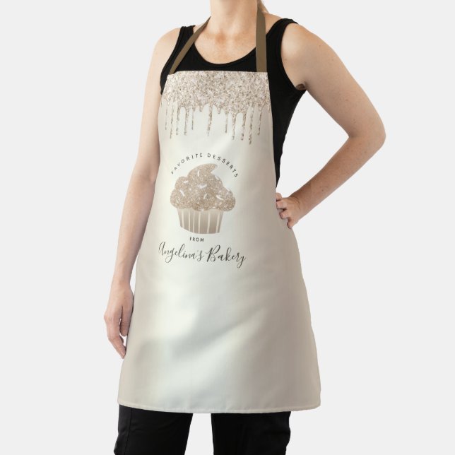 Cupcake Bakery Gold Glitter Drips Script Girly Apron (Insitu)