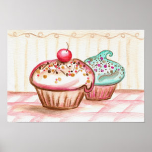 Cupcake Bakery Kitchen Wall Art Print Decoration