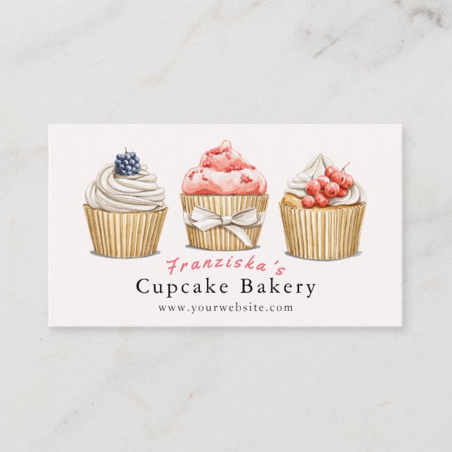 Cupcake Bakery Light Pink Bakery Business Card (Front)