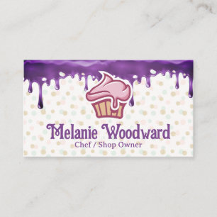Cupcake Bakery Logo Purple Icing Drip Business Card