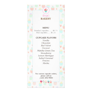 Cupcake Bakery Menu Rack Card PASTEL KAWAII
