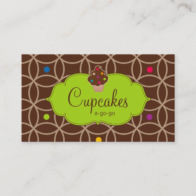 Cupcake Bakery Modern Dots Chocolate Lime Green Business Card (Front)