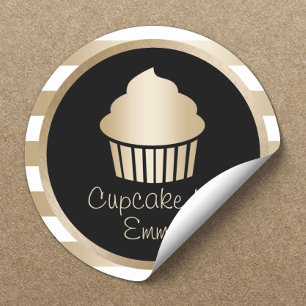 Cupcake Bakery Modern Gold Stripes Classic Round Sticker
