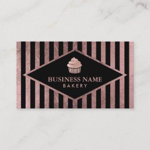 Cupcake Bakery Modern Rose Gold & Black Stripes Business Card