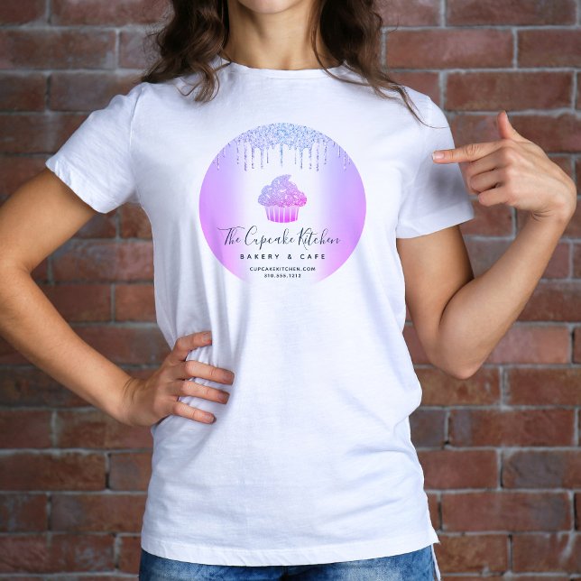 Cupcake Bakery Pastry Cafe Purple Glitter Drips T-Shirt (Creator Uploaded)