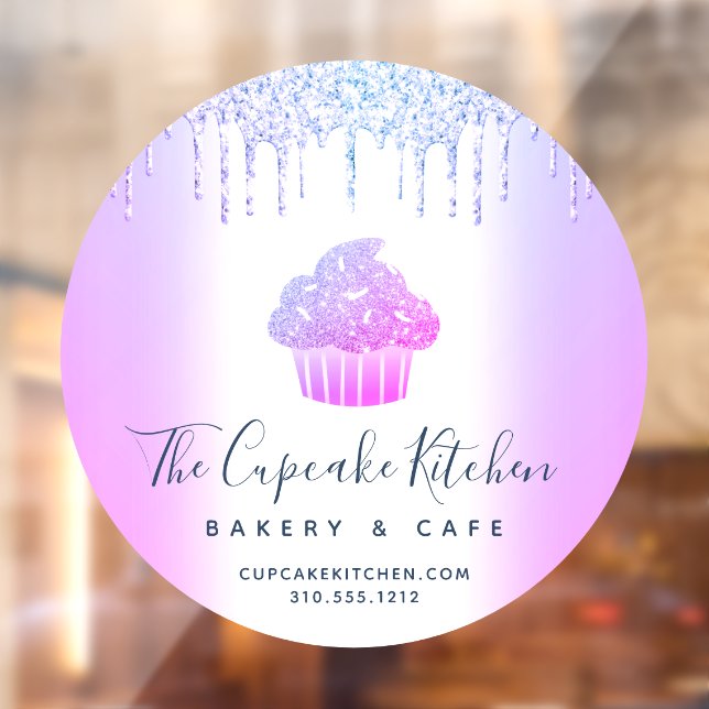 Cupcake Bakery Pastry Café Purple Glitter Drips Window Cling (Sheet 2)