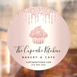Cupcake Bakery Pastry Café Rose Gold Glitter Drips Window Cling