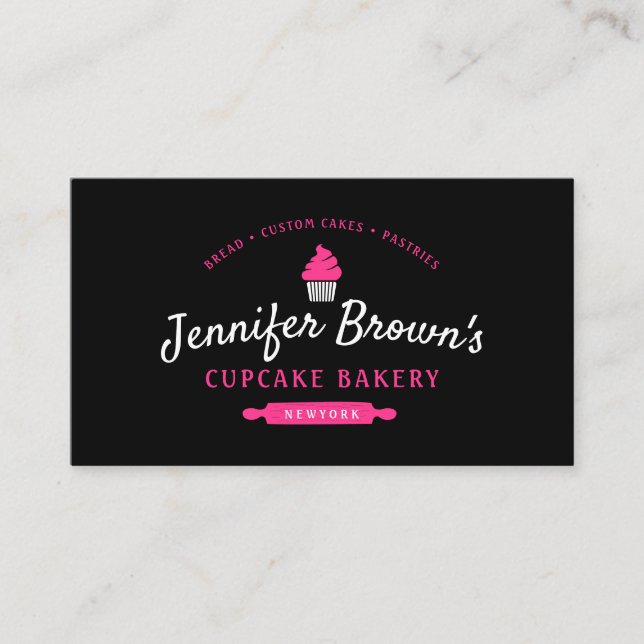 Cupcake Bakery Pastry Cake Decoration Black Business Card (Front)